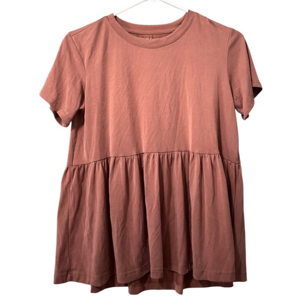 American‎ Eagle Women Size XS Babydoll Tiered Short Sleeve Shirt Stretch Flowing